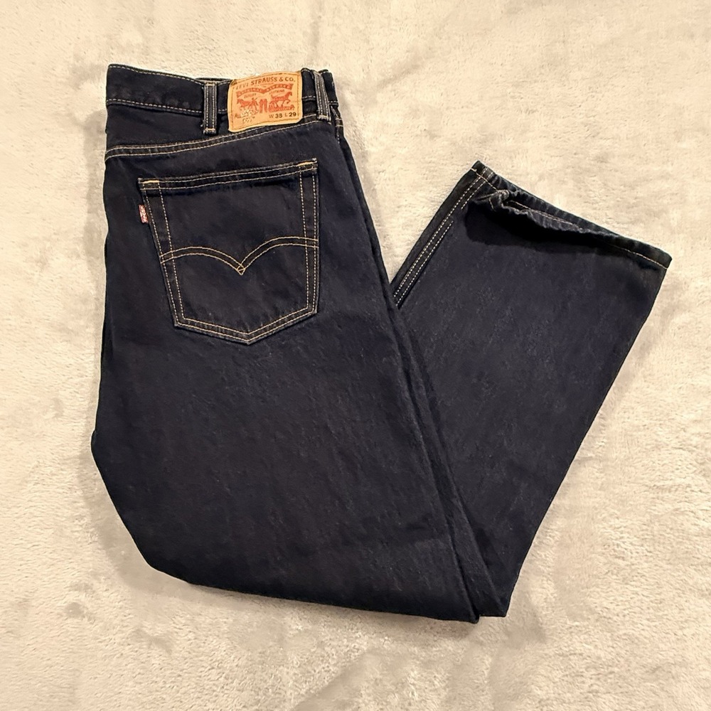 Levi's 505 Men's 38x29 Dark Wash Blue Straight Leg Jeans Regular Fit Denim